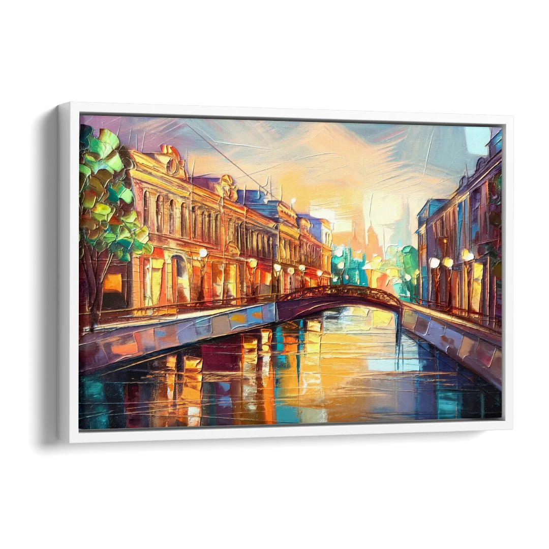 St. Petersburg Vibrant Streets Side - White Canvas Wall Art