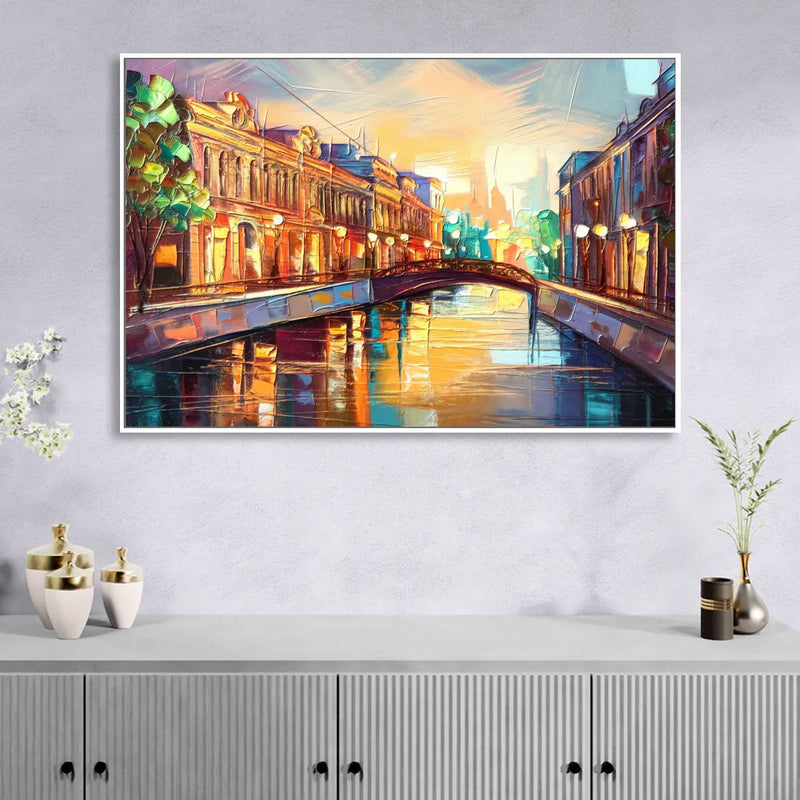 St. Petersburg Vibrant Streets Sitting Room - White Canvas Wall Art