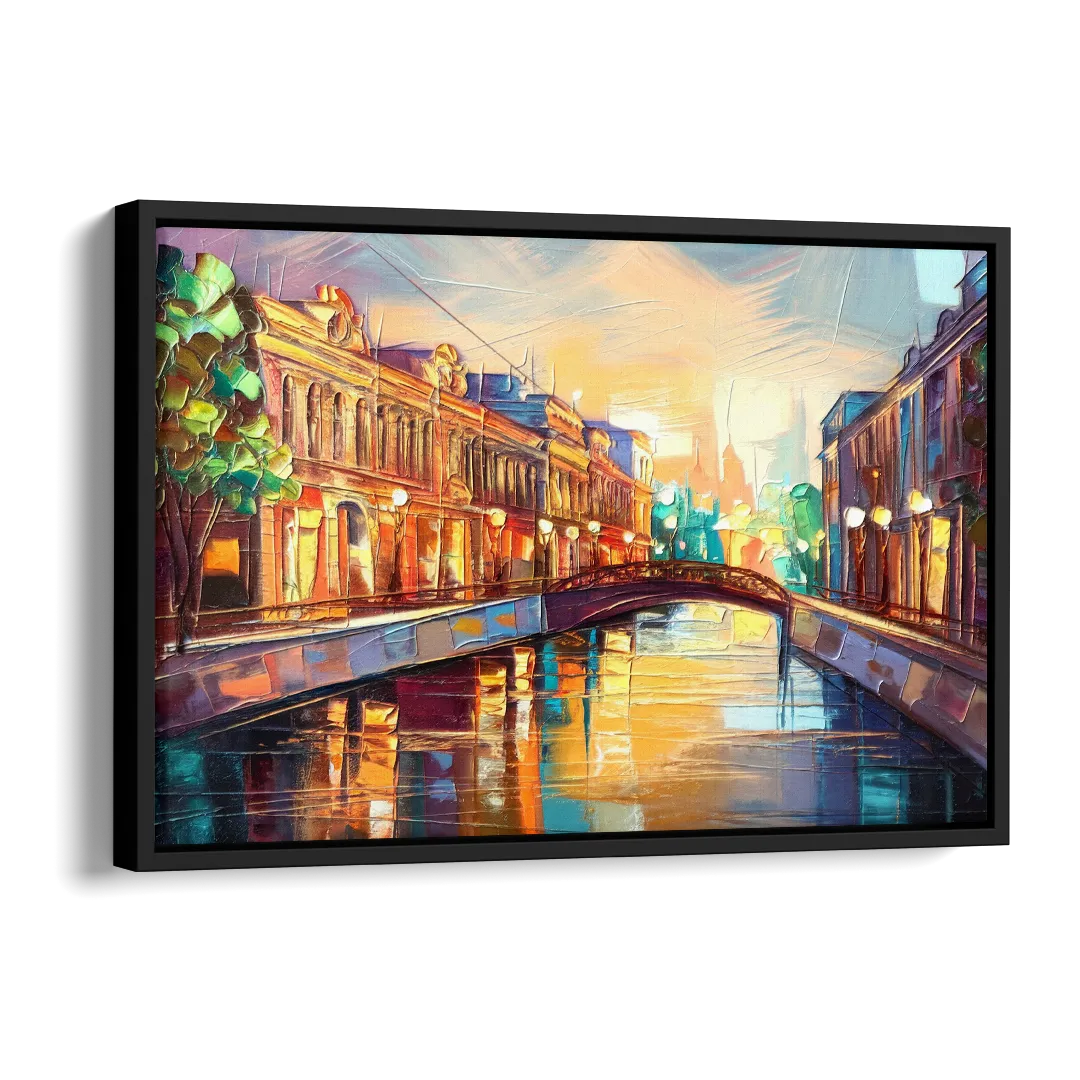 St. Petersburg Vibrant Streets Side - Black Canvas Wall Art