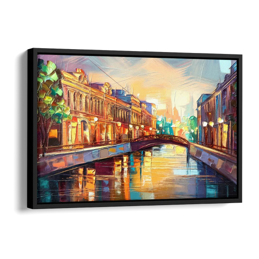 St. Petersburg Vibrant Streets Side - Black Canvas Wall Art