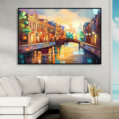 St. Petersburg Vibrant Streets Living Room - Black Canvas Wall Art