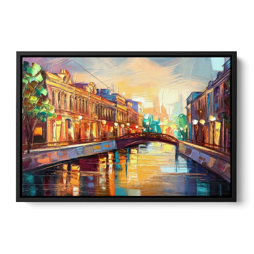 St. Petersburg Vibrant Streets Front - Black Canvas Wall Art
