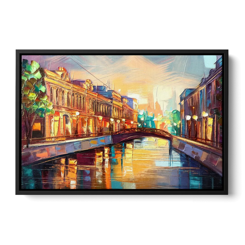 St. Petersburg Vibrant Streets Front - Black Canvas Wall Art