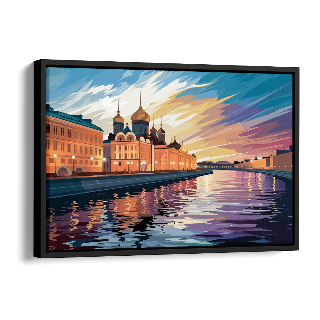 St. Petersburg Waterfront Sunset Side - Black Canvas Wall Art