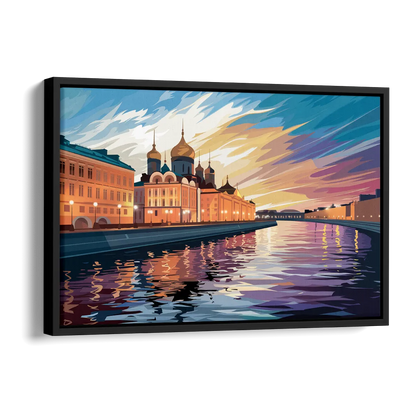St. Petersburg Waterfront Sunset Side - Black Canvas Wall Art