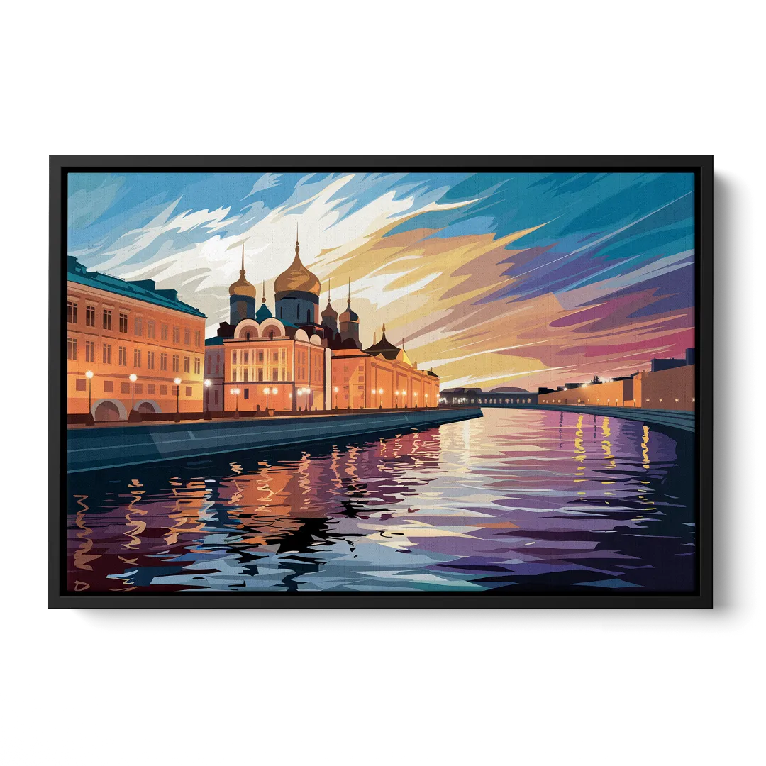 St. Petersburg Waterfront Sunset Front - Black Canvas Wall Art