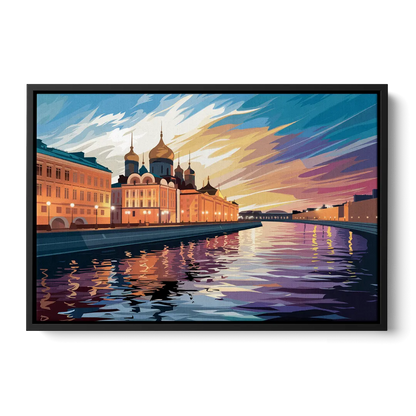 St. Petersburg Waterfront Sunset Front - Black Canvas Wall Art