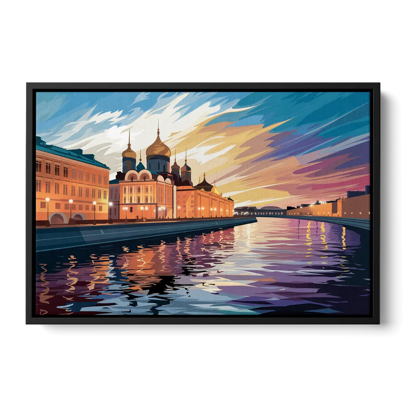 St. Petersburg Waterfront Sunset Front - Black Canvas Wall Art