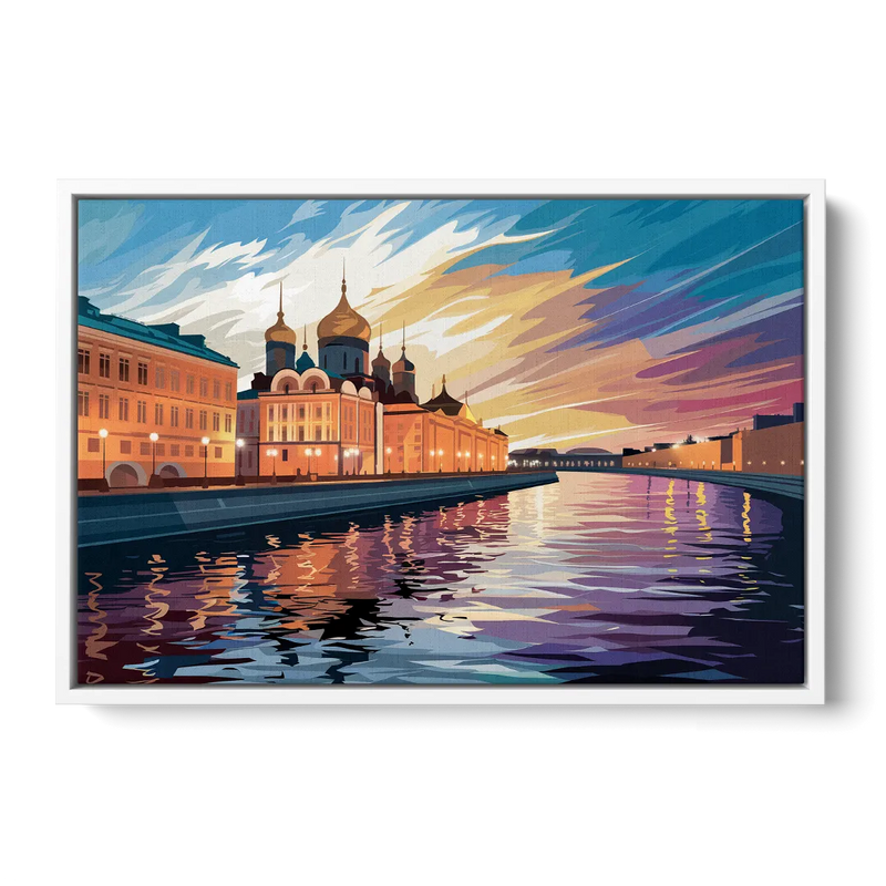 St. Petersburg Waterfront Sunset Front - White Canvas Wall Art