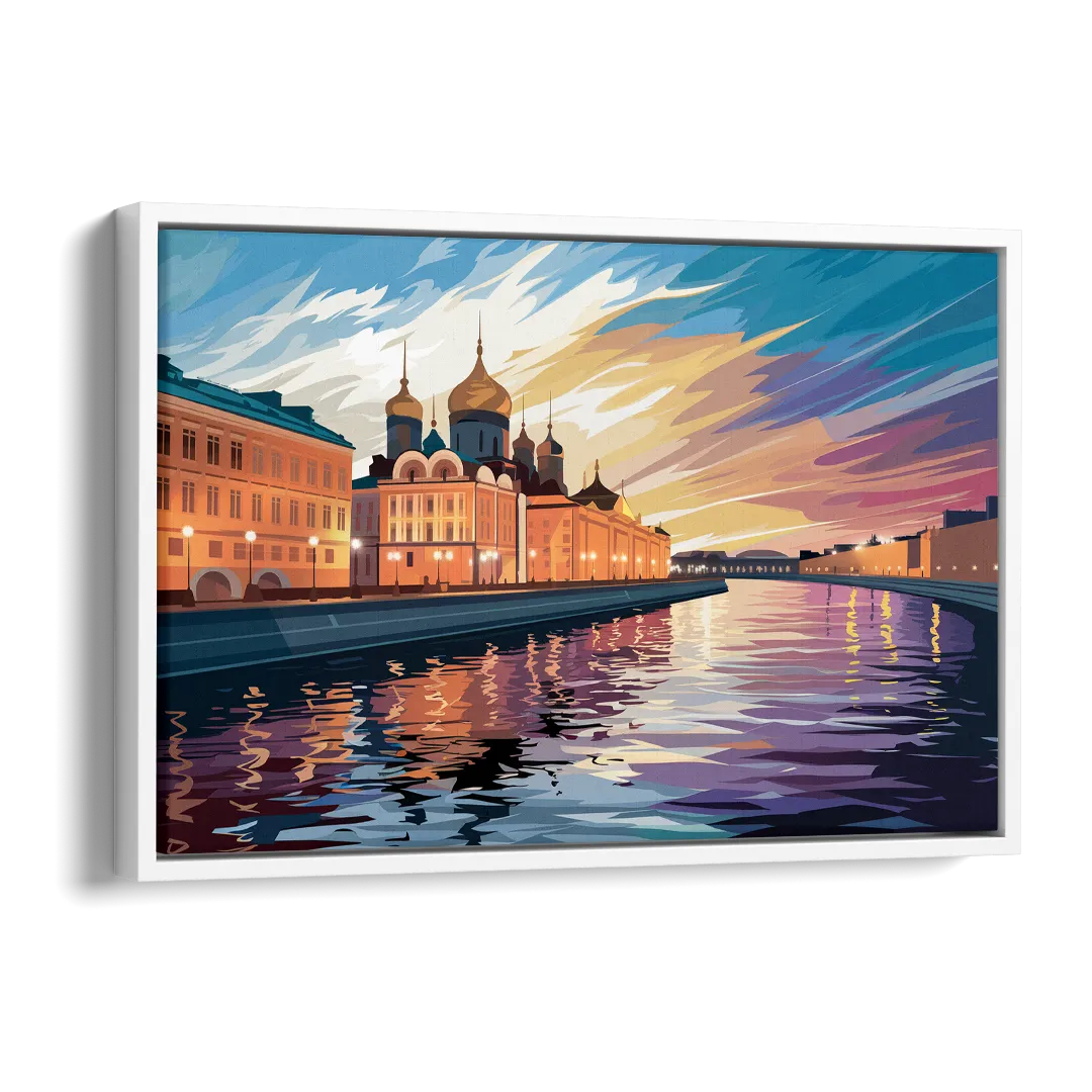 St. Petersburg Waterfront Sunset Side - White Canvas Wall Art