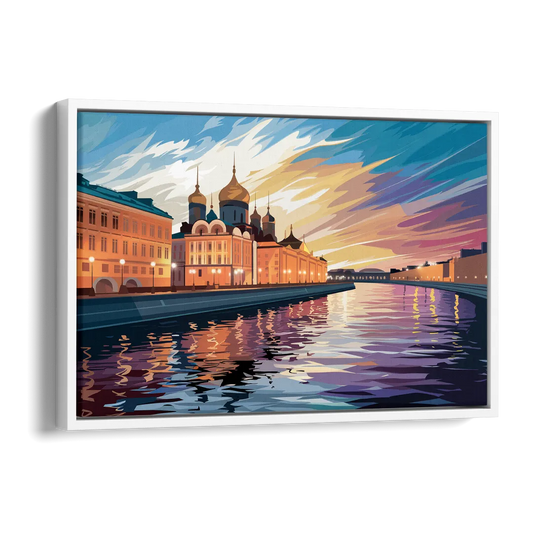 St. Petersburg Waterfront Sunset Side - White Canvas Wall Art