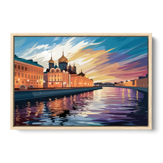St. Petersburg Waterfront Sunset - Oak Framed Canvas Wall Art - Front