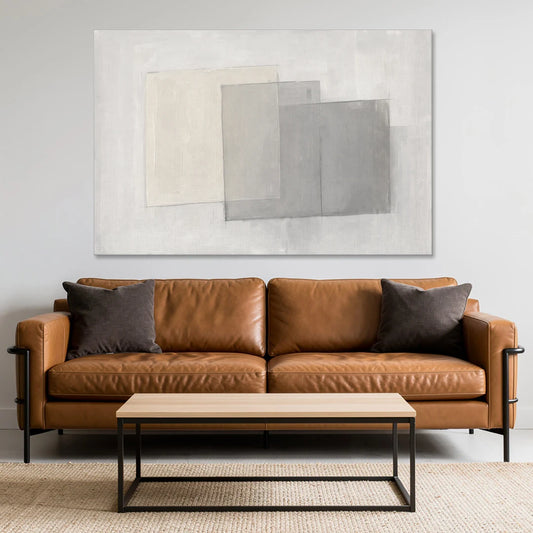 Neutral Abstract Stacked Tissue Panels - Canvas Wall Art - Sofa - 60x40