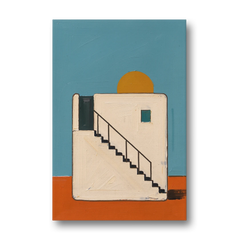 Stairway Art with a Low Sun Over the Roof - Canvas Wall Art - Front