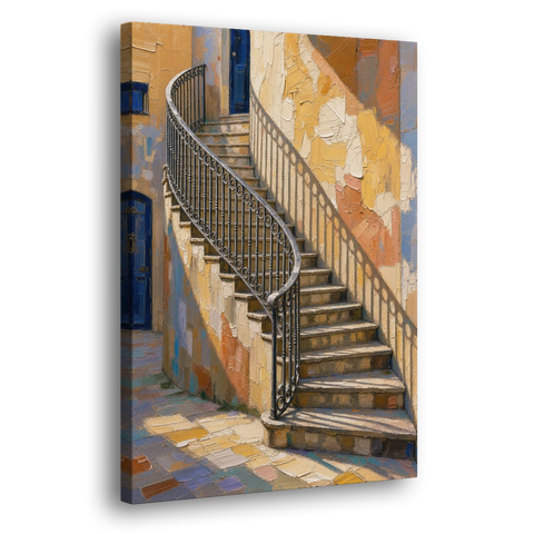 Stairway Wall Art with Curving Iron Railing - Canvas Wall Art - Side