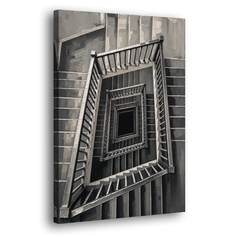 Stairwell Art of a Square Switchback Descent - Canvas Wall Art - Side