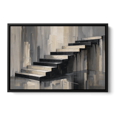 Stairwell Wall Art with Black and Bone Steps - Black Framed Canvas Wall Art - Front