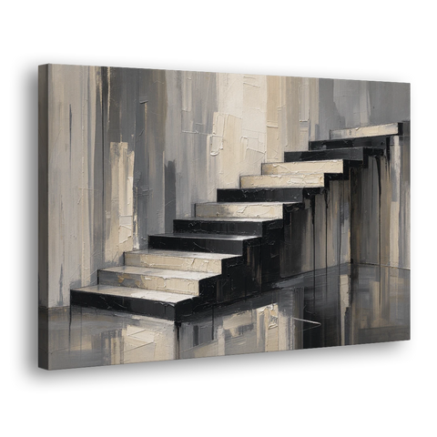 Stairwell Wall Art with Black and Bone Steps - Canvas Wall Art - Side