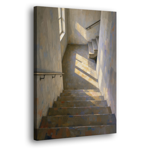 Stairwell Wall Decor with Sunlight on the Landing - Canvas Wall Art - Side