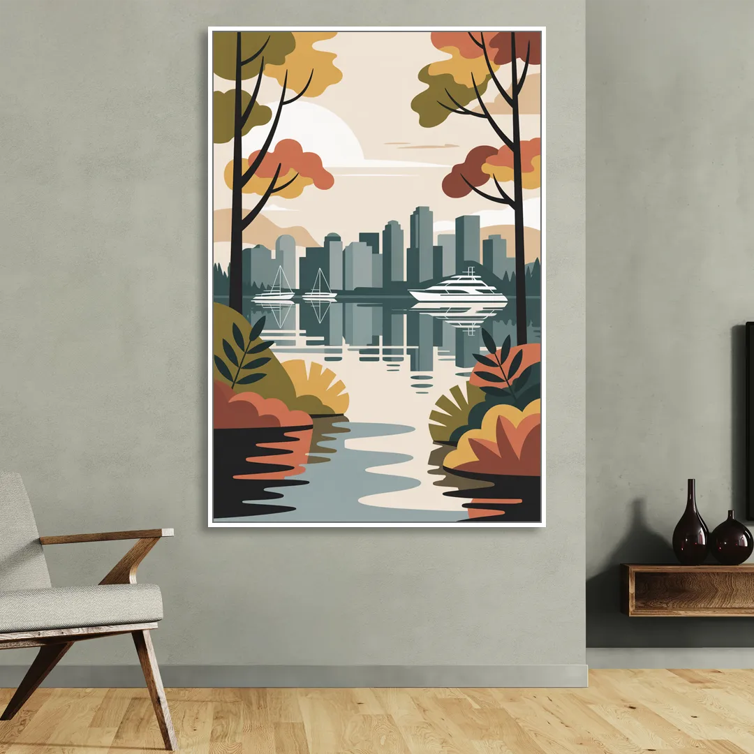 Stanley Park Seawall Living Room - White Canvas Wall Art