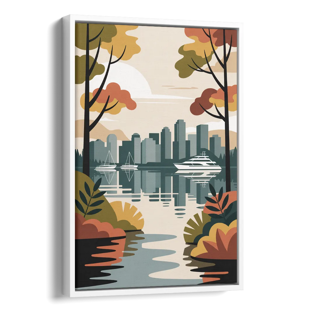 Stanley Park Seawall Side - White Canvas Wall Art