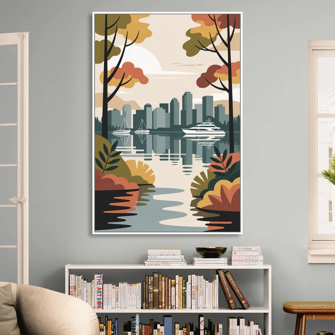 Stanley Park Seawall Sitting Room - White Canvas Wall Art