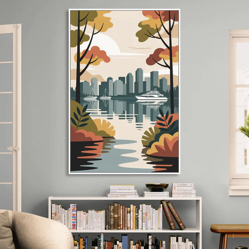 Stanley Park Seawall Sitting Room - White Canvas Wall Art