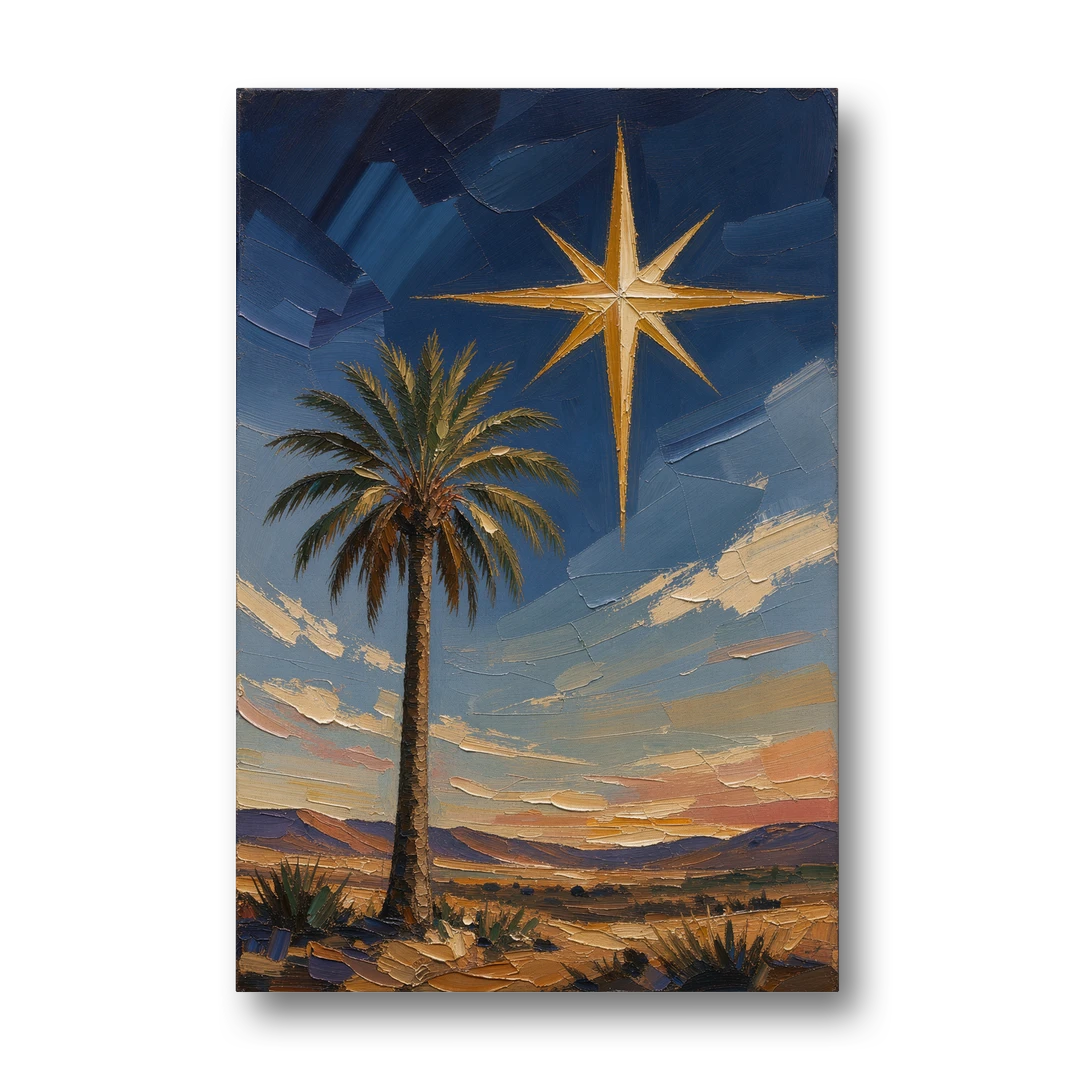 Star of Bethlehem Painting with Desert Palm - Canvas Wall Art - Front