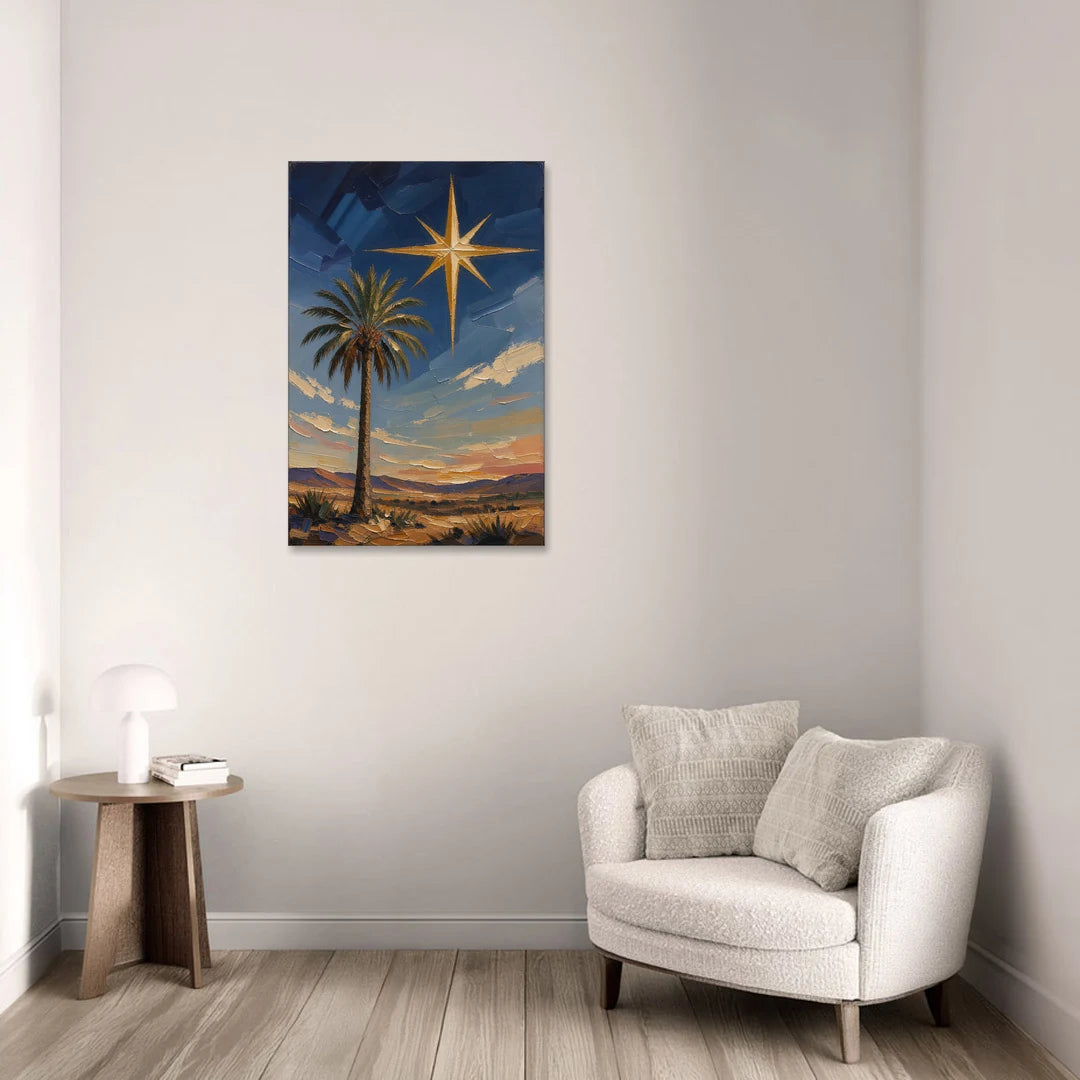 Star of Bethlehem Painting with Desert Palm - Canvas Wall Art - Sofa - 24x36