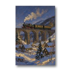 Steam Train on a Snowy Stone Viaduct - Canvas Wall Art - Front