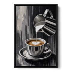 Steamed Milk Heart Pour for the Coffee Station - Black Framed Canvas Wall Art - Front