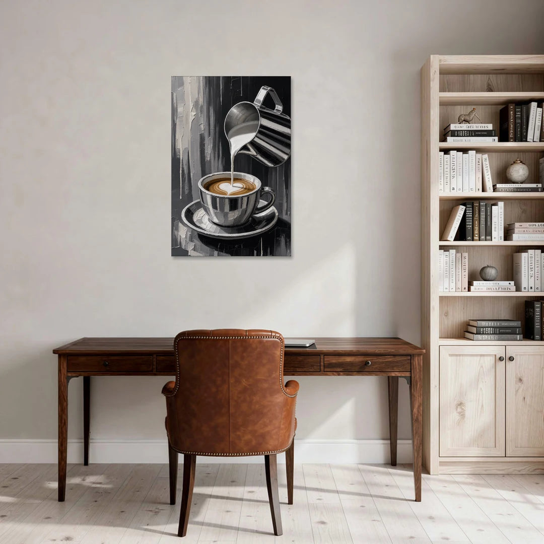 Steamed Milk Heart Pour - Canvas Wall Art - Office - 24x36