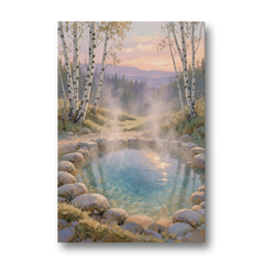 Steaming Hot Spring in a Birch Grove for the Spa - Canvas Wall Art - Front