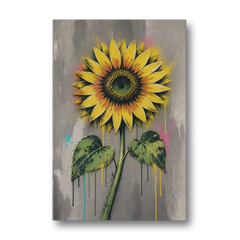 Street Art Stenciled Yellow Sunflower on Concrete - Canvas Wall Art - Front