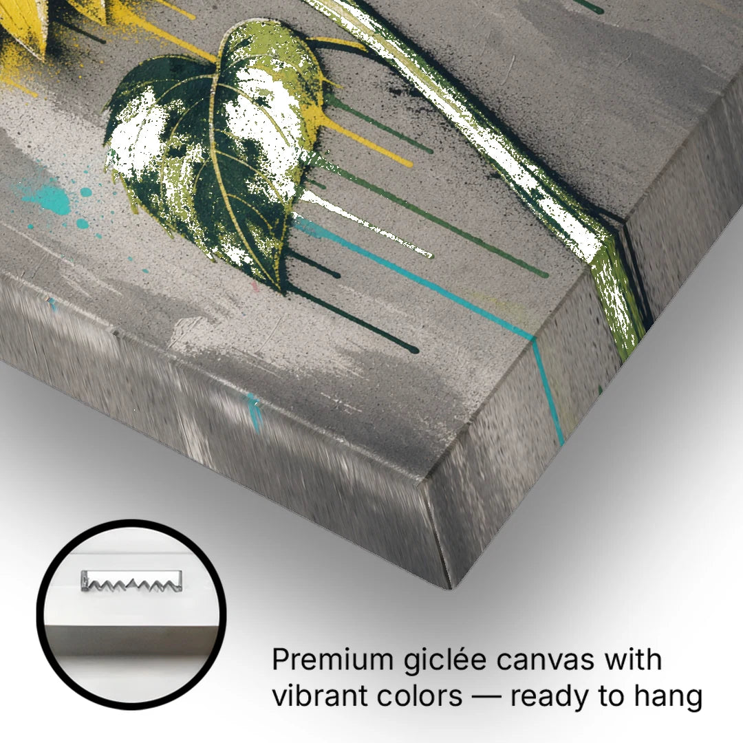 Stenciled Yellow Sunflower on Concrete - Canvas Wall Art - Gallery Wrap Corner
