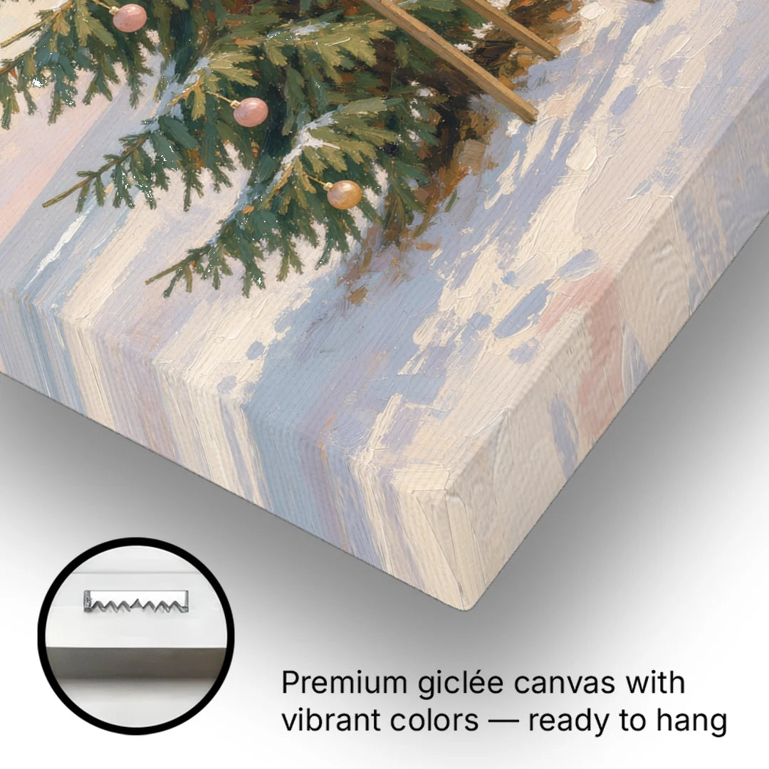 Stepladder by a Half-Decorated Fir - Canvas Wall Art - Gallery Wrap Corner