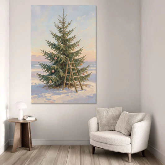 Stepladder by a Half-Decorated Fir - Canvas Wall Art - Sofa - 40x60