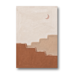 Stepped Adobe Wall Under a Crescent Moon - Canvas Wall Art - Front