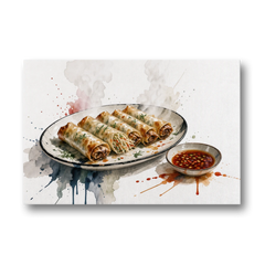Still Life Food Painting of Crisp Spring Rolls - Canvas Wall Art - Front