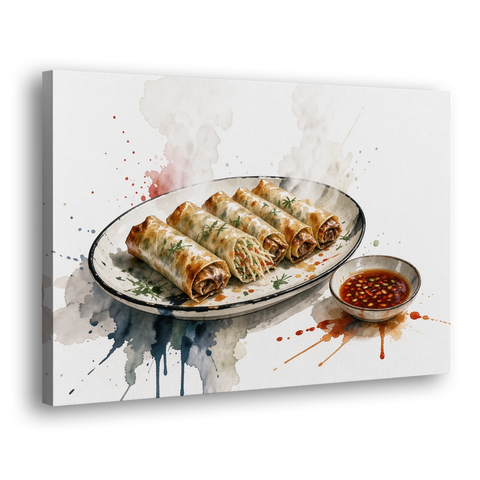 Still Life Food Painting of Crisp Spring Rolls - Canvas Wall Art - Side