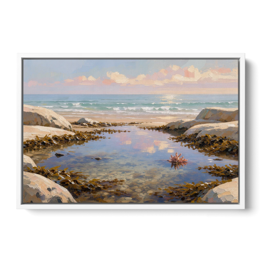 Still Tide Pool Reflection for the Beach House - White Framed Canvas Wall Art - Front