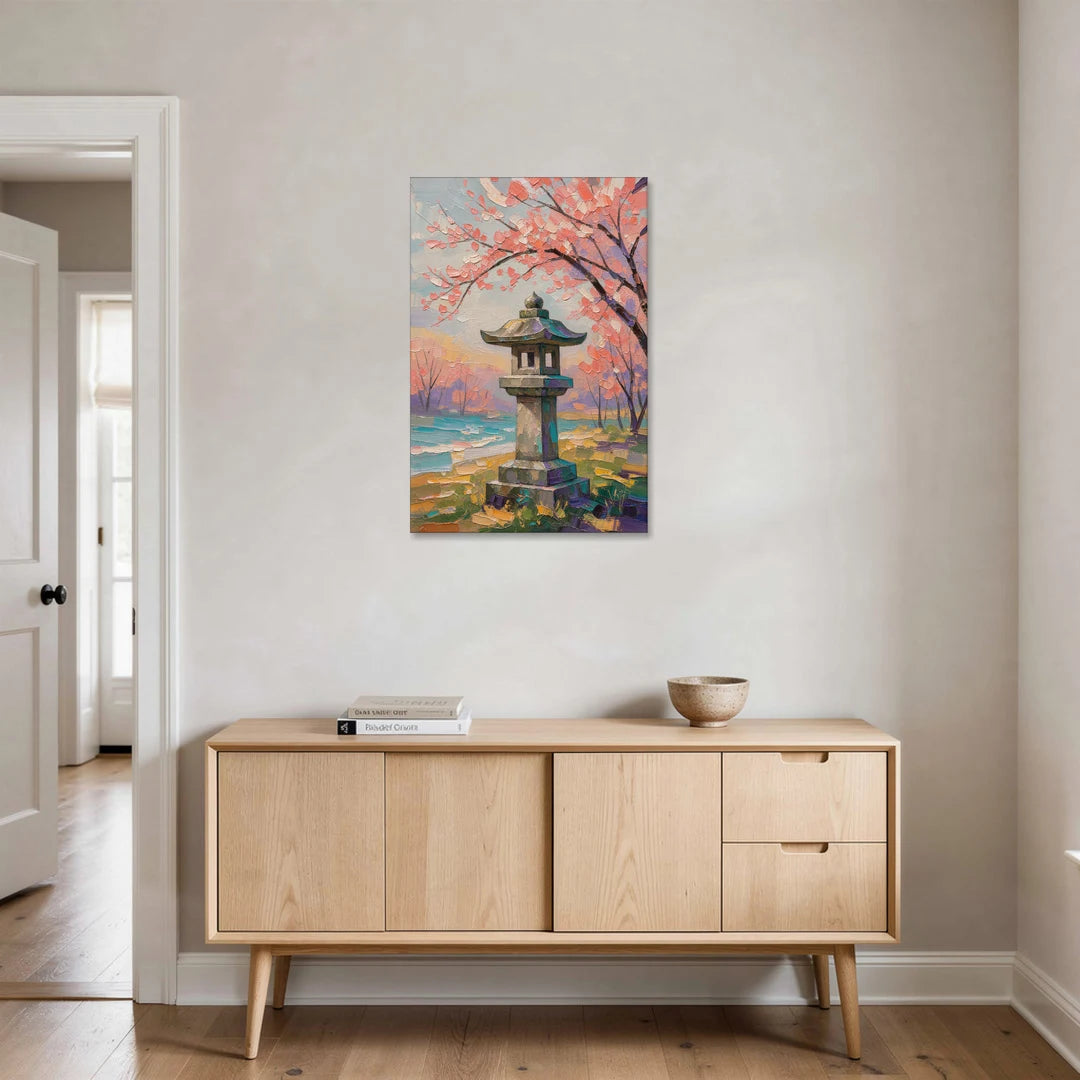 Stone Lantern Under Cherry Blossom - Canvas Wall Art - Coffee Table - 24x36