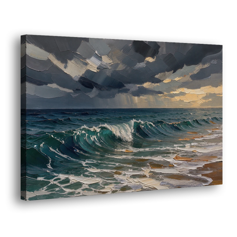 Stormy Sea Painting with Breaking Wave - Canvas Wall Art - Side