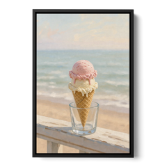 Summer Wall Art Strawberry Vanilla Cone on the Boardwalk - Black Framed Canvas Wall Art - Front
