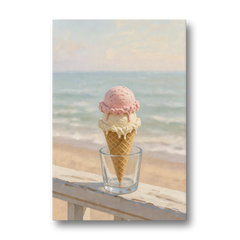 Summer Wall Art Strawberry Vanilla Cone on the Boardwalk - Canvas Wall Art - Front