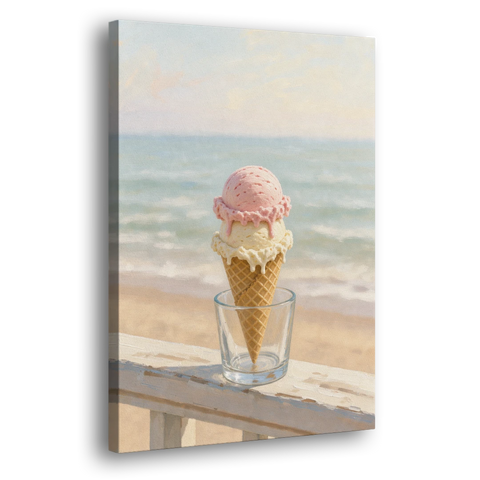 Summer Wall Art Strawberry Vanilla Cone on the Boardwalk - Canvas Wall Art - Side