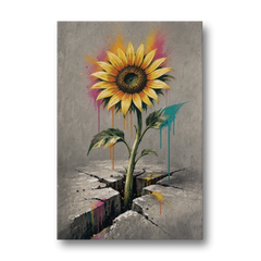 Sunflower Art Print Through Cracked Concrete - Canvas Wall Art - Front