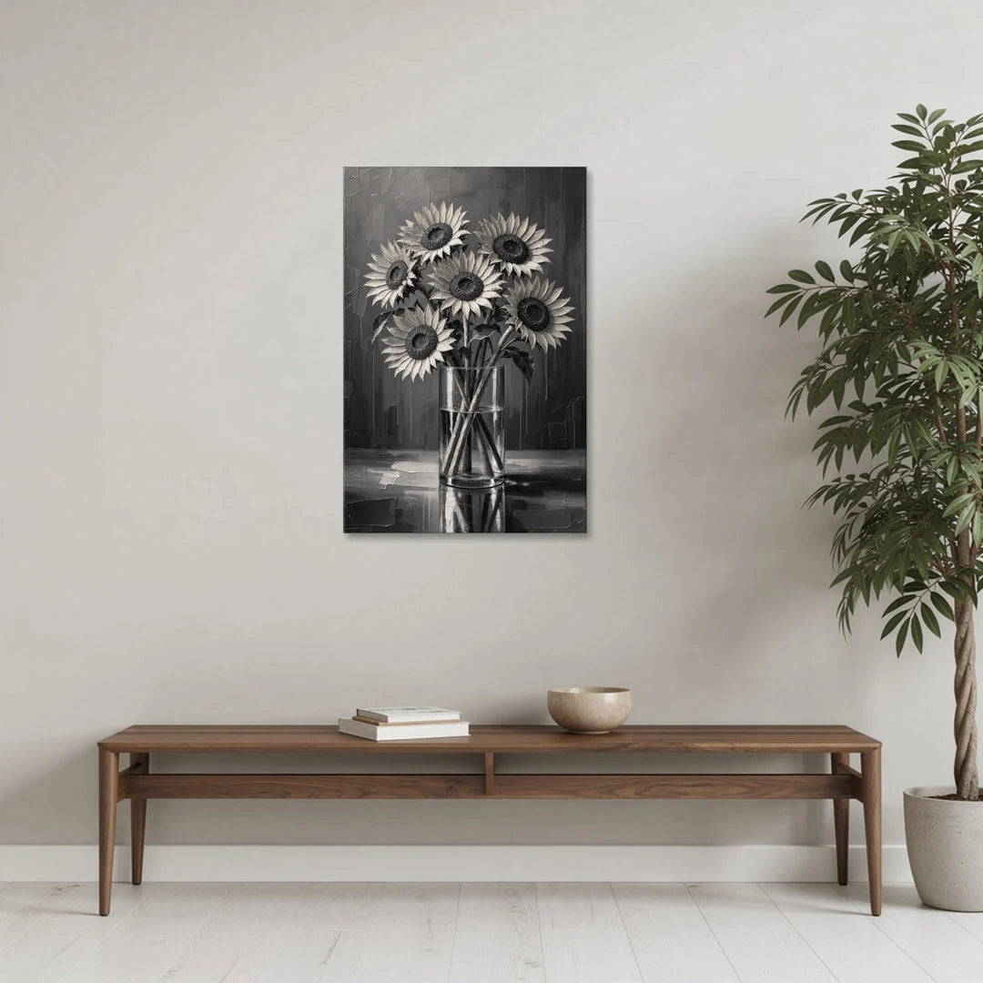 Sunflower Bouquet in a Glass Vase - Canvas Wall Art - Coffee Table - 24x36