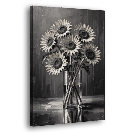 Sunflower Bouquet in a Glass Vase - Canvas Wall Art - Side