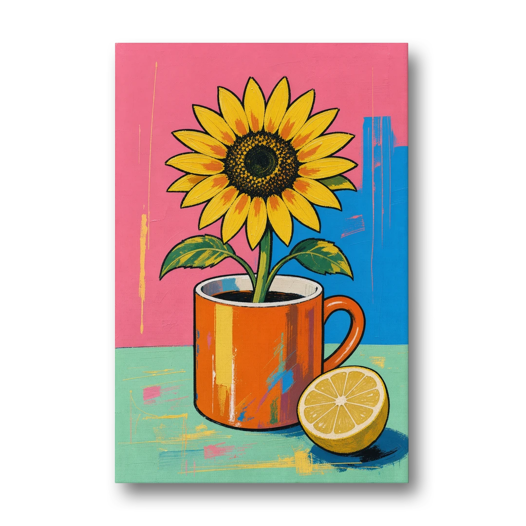 Sunflower Coffee Mug With Lemon - Canvas Wall Art - Front